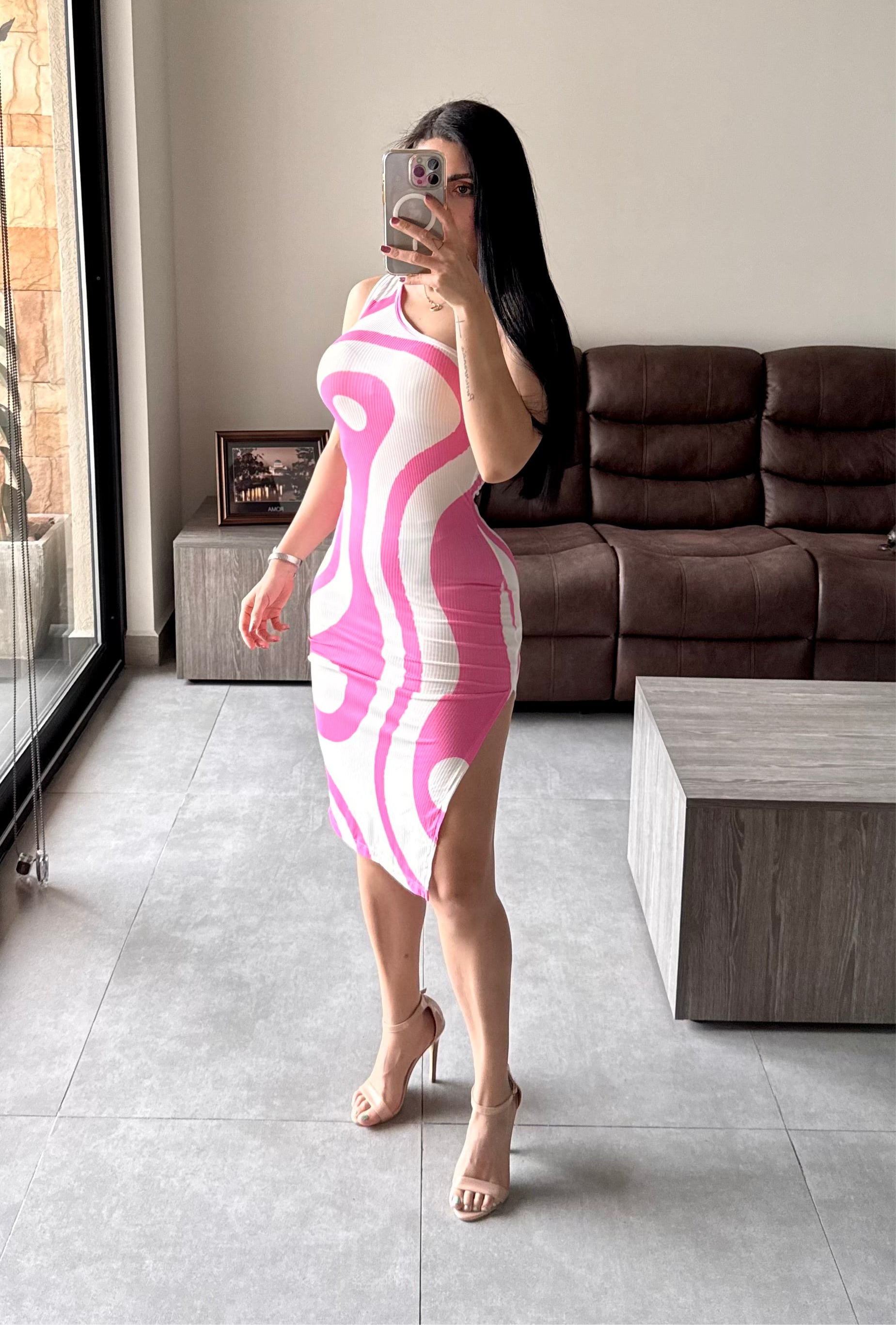 Vestido bicolor abertura en pierna