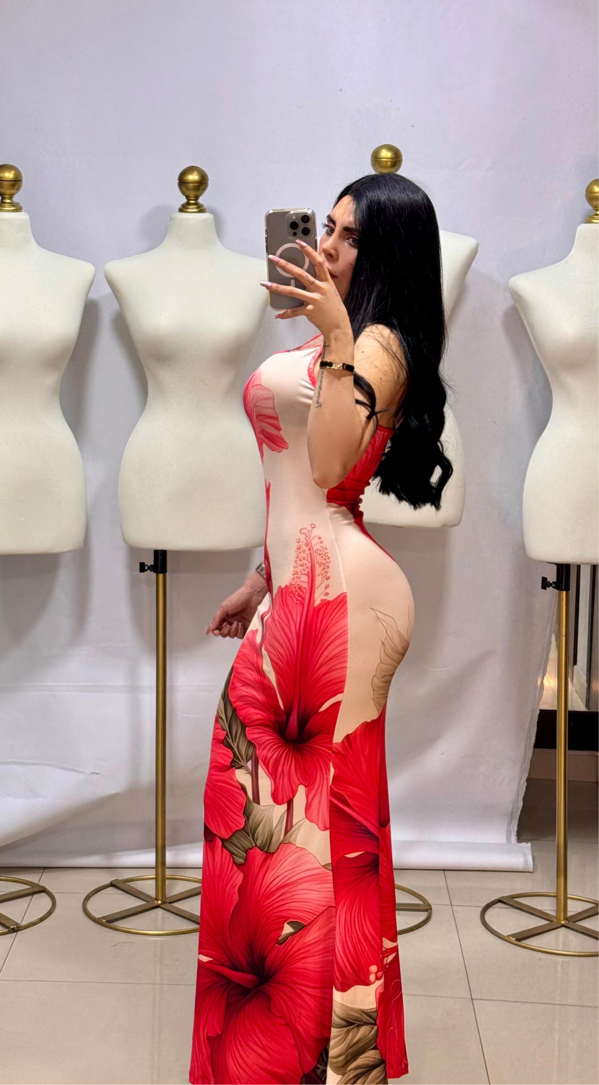 Maxi vestido floral coral