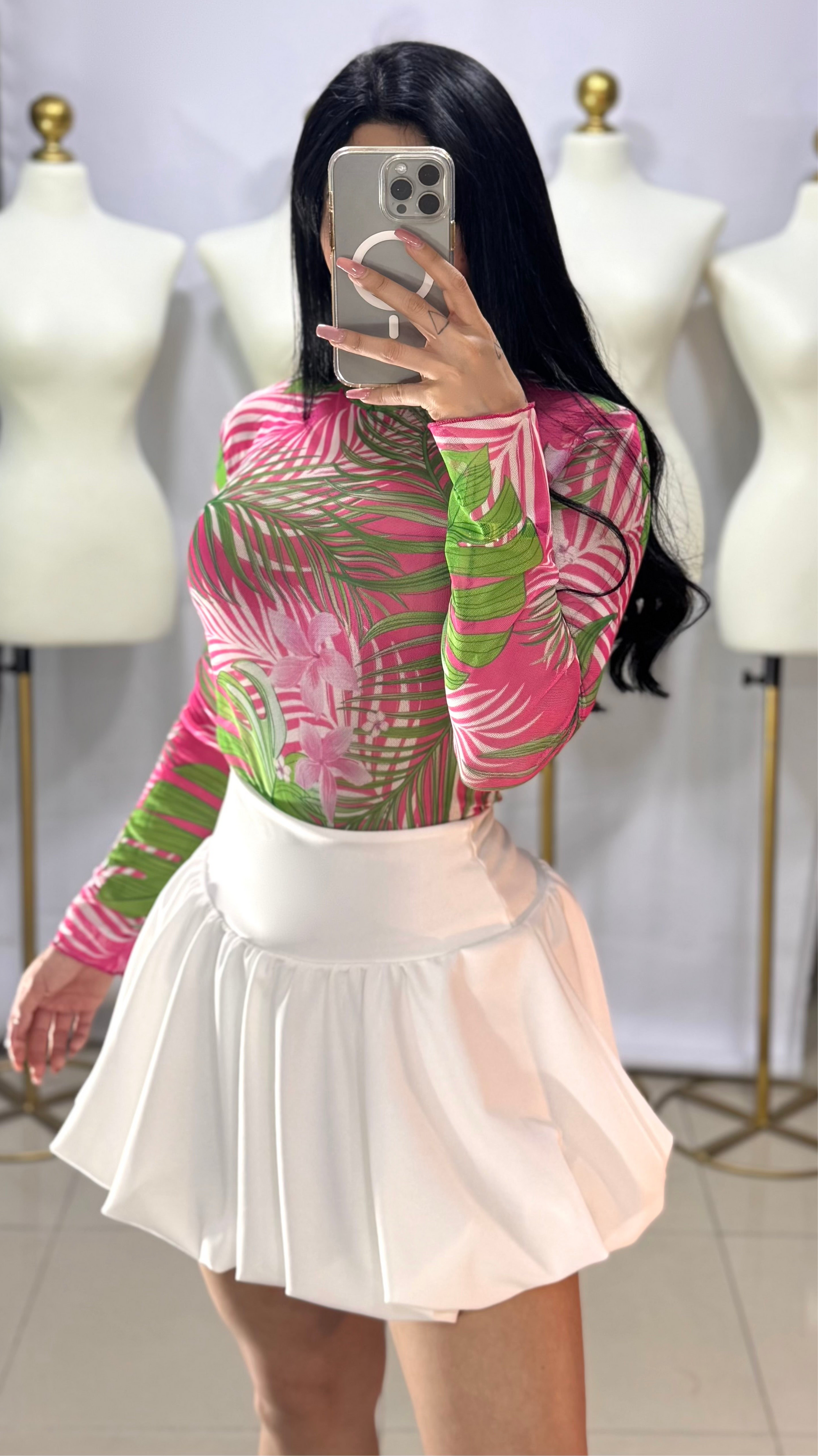 Conjunto blusa mesh y falda globo