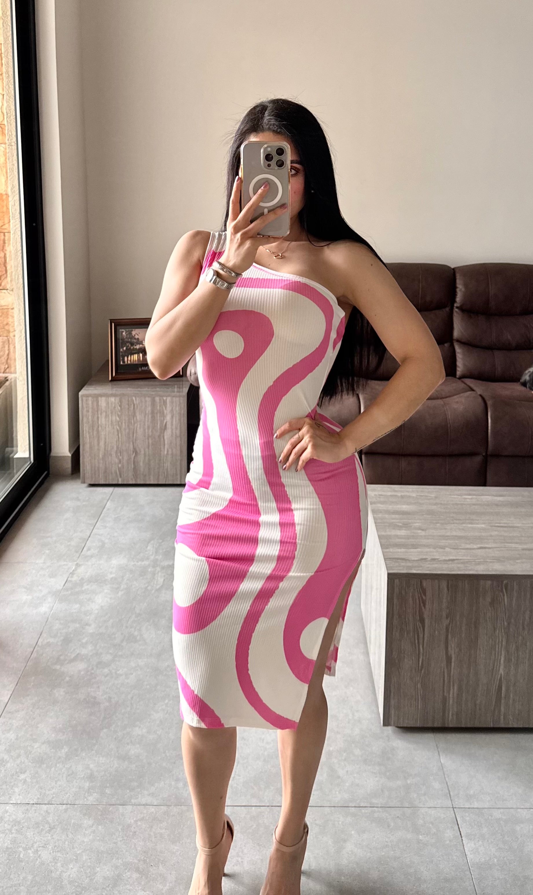 Vestido bicolor abertura en pierna