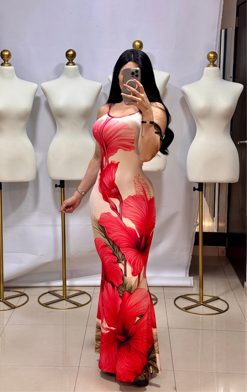 Maxi vestido floral coral