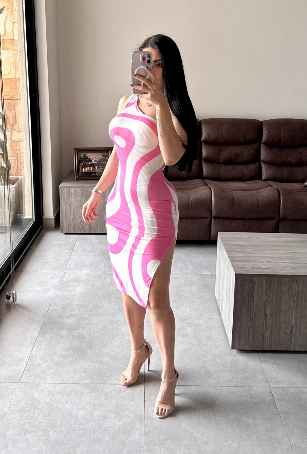 Vestido bicolor abertura en pierna